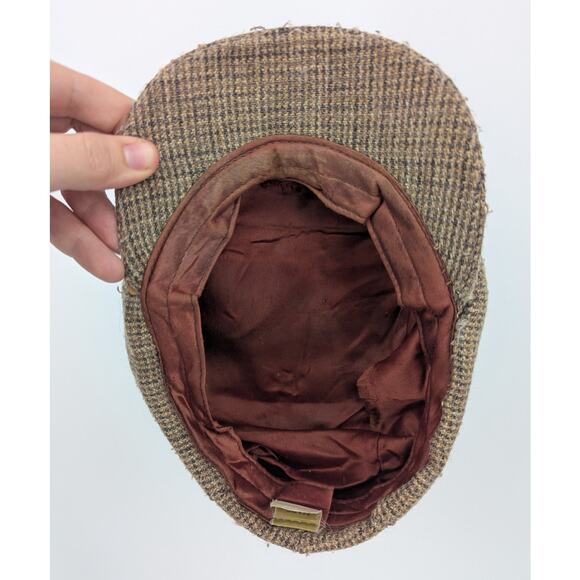 Vintage Distressed Tweed Newboy Gatsby Houndstooth Flat Clap Size Medium - Picture 6 of 7